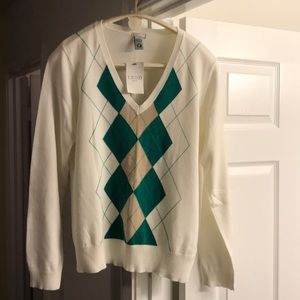 Cream with green & tan sweater